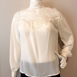 Women's Cream Shirt Elegant, Lace Blouse